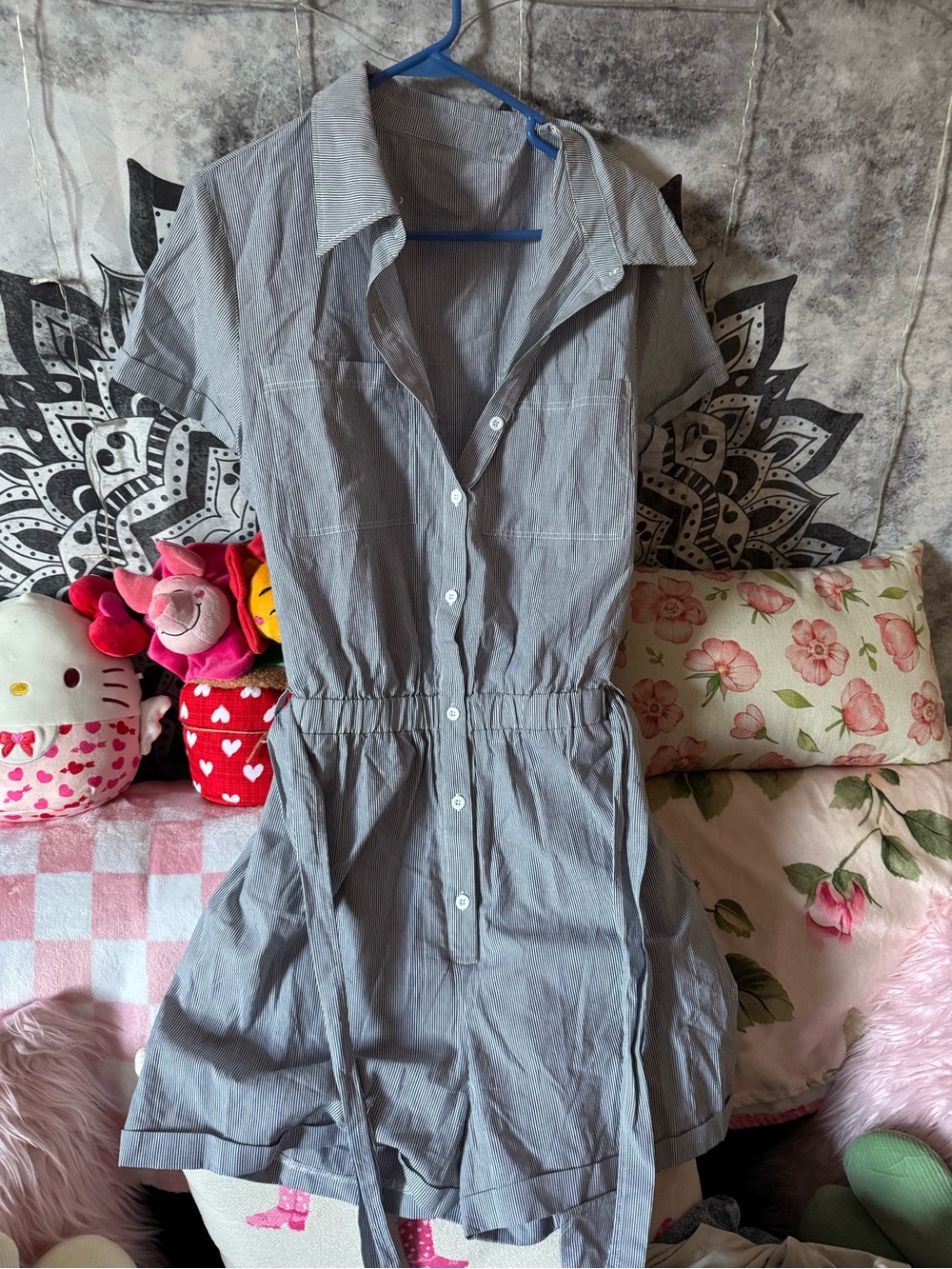 Gray Short-Sleeve Button Romper